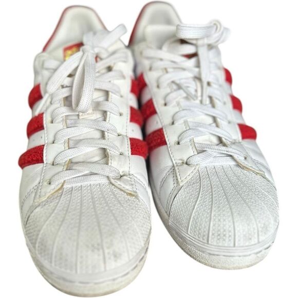 Adidas Superstar Fuzzy Red Striped Sneakers Size 9 Collegiate Valentine's Day - Picture 2 of 11